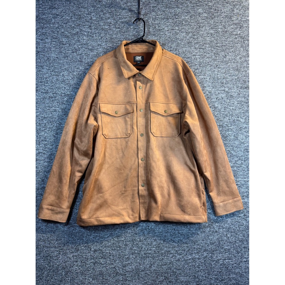 Frye Mens XXL Faux Suede Snap Front Shirt Jacket Tan Brown Western Over Shirt